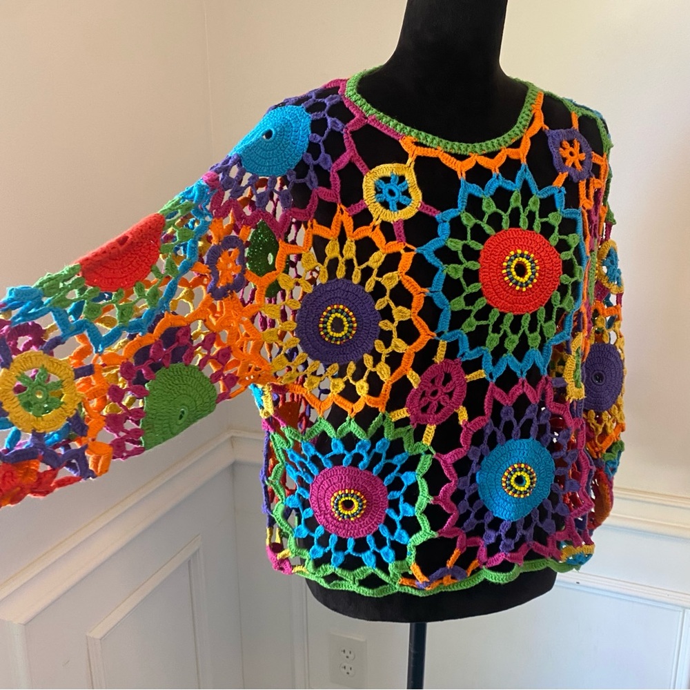Vintage knit flower top long sleeve